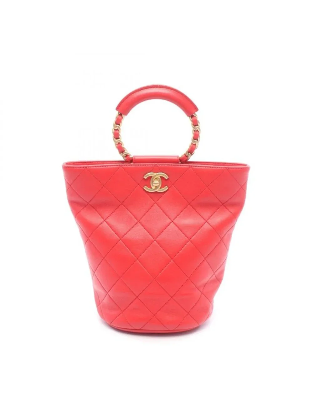 Chanel Backpack Quilted Loop Handle Red Skin Chain